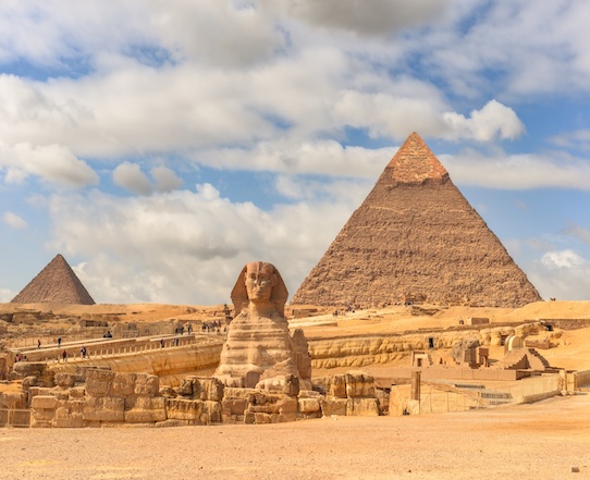 Sphinx and Giza Pyramids in Cairo, Egypt